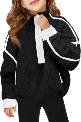 Haloumoning Girls Half Zip Fleece Pullover Kids Oversized Sherpa Sweatshirt with Pockets 5-14 Years in Saudi Arabia