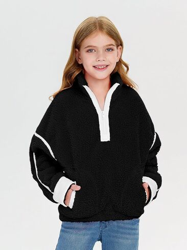 Haloumoning Girls Half Zip Fleece Pullover Kids Oversized Sherpa Sweatshirt with Pockets 5-14 Years in Saudi Arabia