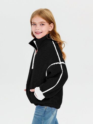 Haloumoning Girls Half Zip Fleece Pullover Kids Oversized Sherpa Sweatshirt with Pockets 5-14 Years in Saudi Arabia