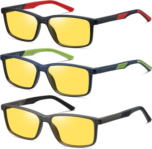 3 Pack Polarized Sunglasses for Men Big Head Double Color Sport UV Protection for Fishing Night Vision Driving in Saudi Arabia