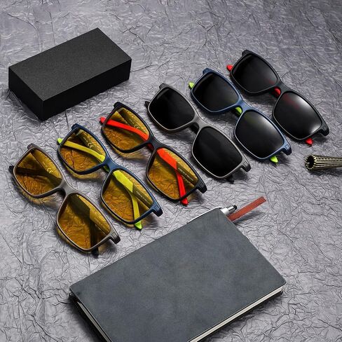 3 Pack Polarized Sunglasses for Men Big Head Double Color Sport UV Protection for Fishing Night Vision Driving in Saudi Arabia