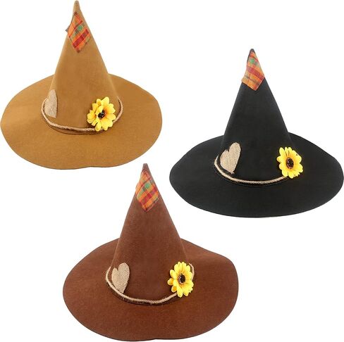 3 Pack Halloween Scarecrow Hat Sunflower Felt Scarecrow Witch Hats for Halloween Cosplay Scarecrow Theme Party Costume Accessory, 3 Colors in Kuwait
