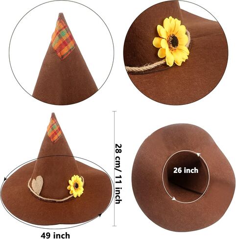 3 Pack Halloween Scarecrow Hat Sunflower Felt Scarecrow Witch Hats for Halloween Cosplay Scarecrow Theme Party Costume Accessory, 3 Colors in Kuwait