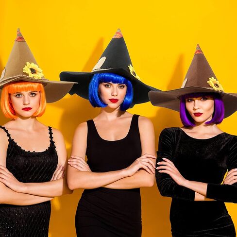 3 Pack Halloween Scarecrow Hat Sunflower Felt Scarecrow Witch Hats for Halloween Cosplay Scarecrow Theme Party Costume Accessory, 3 Colors in Kuwait