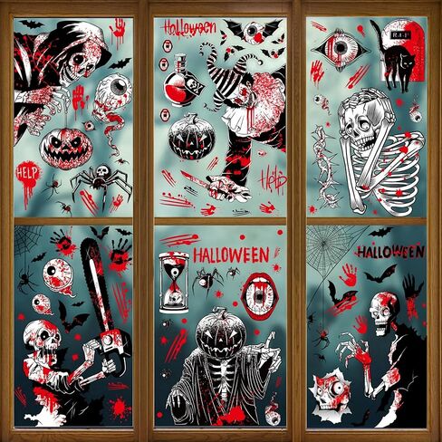 204 قطعة من ملصقات نافذة جمجمة الهالوين قابلة للإزالة على الوجهين، شارات لاصقة ثابتة لأجواء الهالوين المسكونة وديكورات حفلات الهالوين in Kuwait