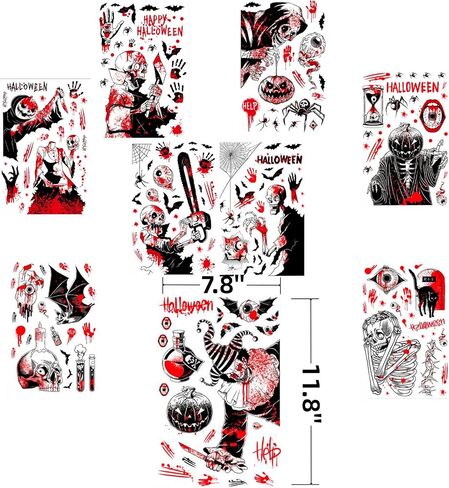 204 قطعة من ملصقات نافذة جمجمة الهالوين قابلة للإزالة على الوجهين، شارات لاصقة ثابتة لأجواء الهالوين المسكونة وديكورات حفلات الهالوين in Kuwait