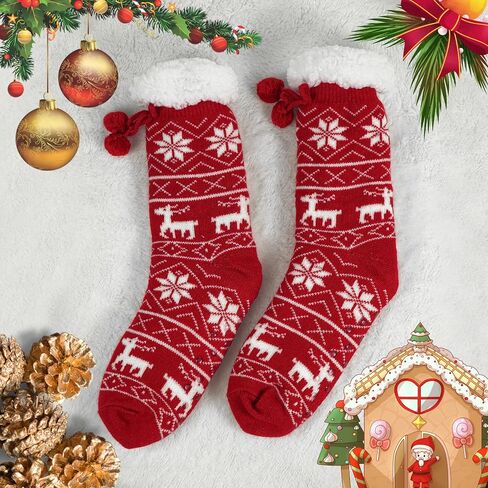 BenSorts Women Non Slip Winter Thick Slipper Socks with Grippers Warm Fuzzy Socks Christmas Gifts in Saudi Arabia