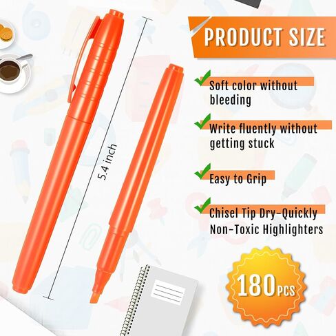 Fuutreo 180 Pcs Highlighters Bulk Bright Color Highlighter Dry Quickly Safe Chisel Tip Highlighter Marker for Adults Kids Home School Office(Orange) in Saudi Arabia