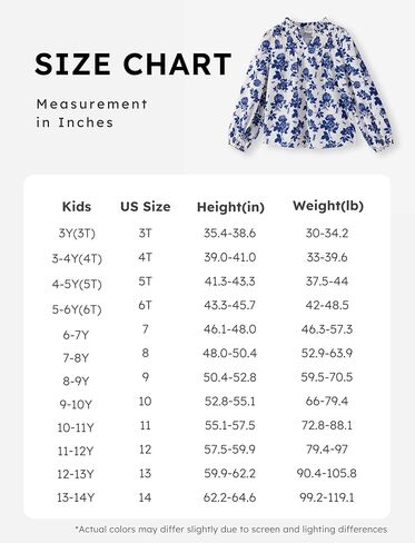 PATPAT Floral Blouses Shirts for Girls： Long Sleeve Chiffon Casual - Preppy Clothes for Tween Girl Fashion 6-12 Years in Saudi Arabia
