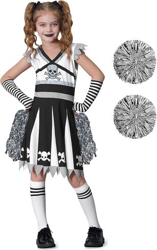 Girls Halloween Black White Skull Cheerleader Set 4-12 Years in Kuwait