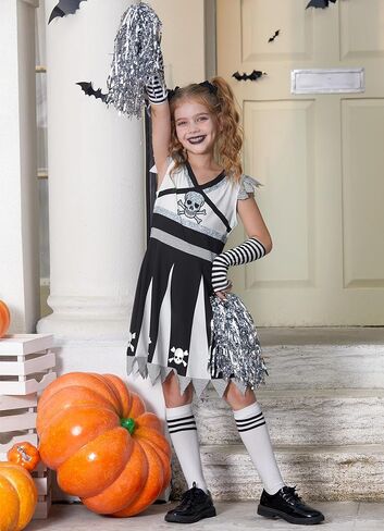 Girls Halloween Black White Skull Cheerleader Set 4-12 Years in Kuwait