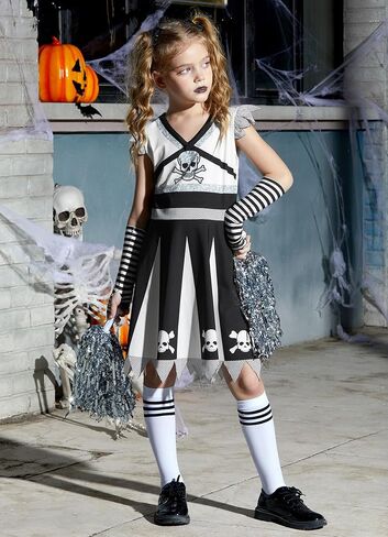 Girls Halloween Black White Skull Cheerleader Set 4-12 Years in Kuwait