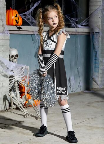 Girls Halloween Black White Skull Cheerleader Set 4-12 Years in Kuwait