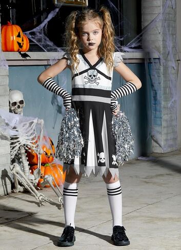 Girls Halloween Black White Skull Cheerleader Set 4-12 Years in Kuwait