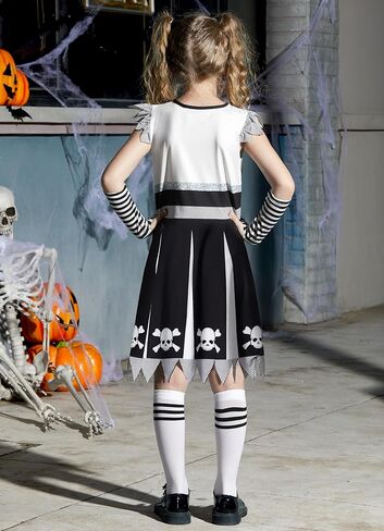 Girls Halloween Black White Skull Cheerleader Set 4-12 Years in Kuwait
