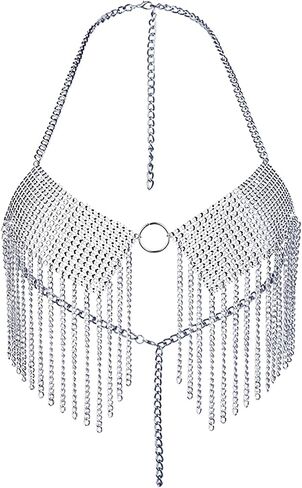 CCbodily Body Chains Jewelry Accessories - Boho Crystal Tassel Bikini Set Beach Cosplay Bra Chain Body Jewelry for Women And Girls in Saudi Arabia