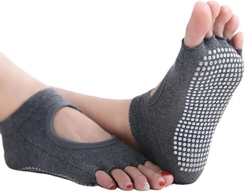 3 أزواج من جوارب اليوغا بدون أصابع، جوارب مضادة للانزلاق بدون أصابع مع مقابض مفتوحة عند الأصابع، نصف جوارب للياقة البدنية، جوارب قطنية، جوارب تدريب الباليه in Kuwait