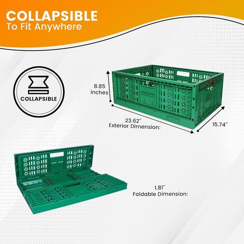 TEJAL 23.63 x 15.74 x 8.85 Collapsible Storage Bin-Green (1PK- 45 Ltr.) Foldable Plastic Solid Stackable Wall Baskets/Box- Organizer, Moving, Utility in Saudi Arabia