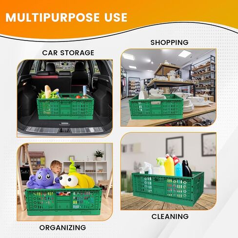 TEJAL 23.63 x 15.74 x 8.85 Collapsible Storage Bin-Green (1PK- 45 Ltr.) Foldable Plastic Solid Stackable Wall Baskets/Box- Organizer, Moving, Utility in Saudi Arabia