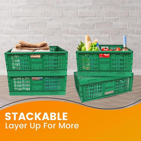TEJAL 23.63 x 15.74 x 8.85 Collapsible Storage Bin-Green (1PK- 45 Ltr.) Foldable Plastic Solid Stackable Wall Baskets/Box- Organizer, Moving, Utility in Saudi Arabia