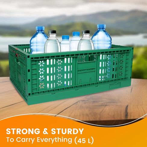 TEJAL 23.63 x 15.74 x 8.85 Collapsible Storage Bin-Green (1PK- 45 Ltr.) Foldable Plastic Solid Stackable Wall Baskets/Box- Organizer, Moving, Utility in Saudi Arabia