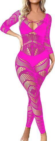 Mingnos Fishnet Lingerie Body Stockings for Women Sexy Full Fishnets Crotchless Bodysuits Festival Rave Outfits Bodystocking in Saudi Arabia