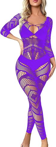 Mingnos Fishnet Lingerie Body Stockings for Women Sexy Full Fishnets Crotchless Bodysuits Festival Rave Outfits Bodystocking in Saudi Arabia