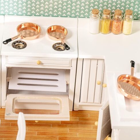 SAMCAMI Wooden Dollhouse Furniture Set - Miniature Dollhouse Furniture 1 12 Scale for Dollhouse Kitchen - Doll House Furniture Toys Incl Kitchen Cabinets, Dining Table, Refrigerator and Others (White) in Kuwait