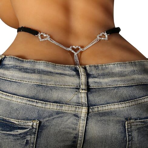 Rhinestone Heart Pendant Waist Jewelry Crystal Thong Panties Festival Rave G String Rhinestone Underpant Chain Thong Bikini Waist Chain for Women in Saudi Arabia