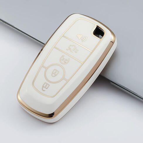 for Ford Key Fob Cover Soft TPU with Leather Keychain Key Case Shell Full Protective Cover Compatible with Ford Explorer Mustang Fusion Escape F150 F250 F350 F450 F550 Edge 5 Button, Red in Saudi Arabia