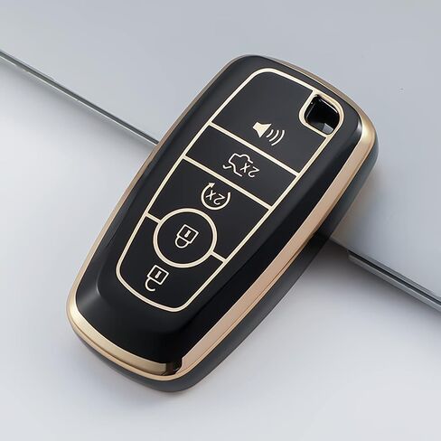 for Ford Key Fob Cover Soft TPU with Leather Keychain Key Case Shell Full Protective Cover Compatible with Ford Explorer Mustang Fusion Escape F150 F250 F350 F450 F550 Edge 5 Button, Red in Saudi Arabia