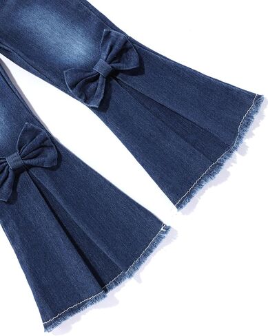 oklady Todder Kids Girls Clothes Solid Color Ruffles Top Bow Flared Jeans 2PCS Fall Girls Clothing Set 18M-7Years in Saudi Arabia