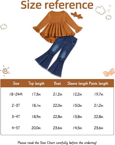 oklady Todder Kids Girls Clothes Solid Color Ruffles Top Bow Flared Jeans 2PCS Fall Girls Clothing Set 18M-7Years in Saudi Arabia