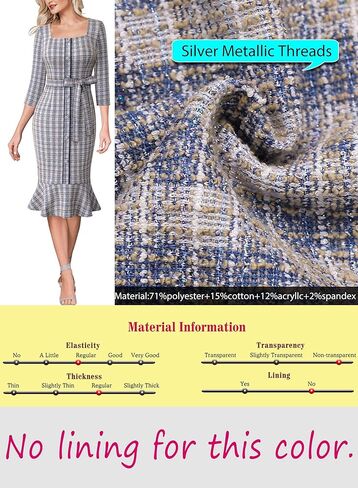 VFSHOW Womens Business Square Neck Button Belted Colorblock Patchwork Office Work Slim Sheath Mermaid Dress in Kuwait