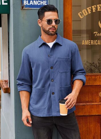 Runcati Men's Corduroy Jacket Lightweight Casual Button Down Shacket Long Sleeve Retro Shirts Coat in Saudi Arabia