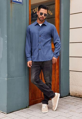 Runcati Men's Corduroy Jacket Lightweight Casual Button Down Shacket Long Sleeve Retro Shirts Coat in Saudi Arabia