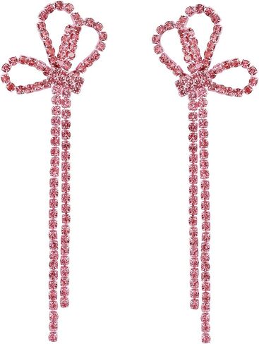 Bow Chandelier Earrings for Women,Sparkly Earrings Dangle Dangling Earring Crystal Rhinestone Drop Tassels for Wedding Prom Fashion Jewelry in Saudi Arabia