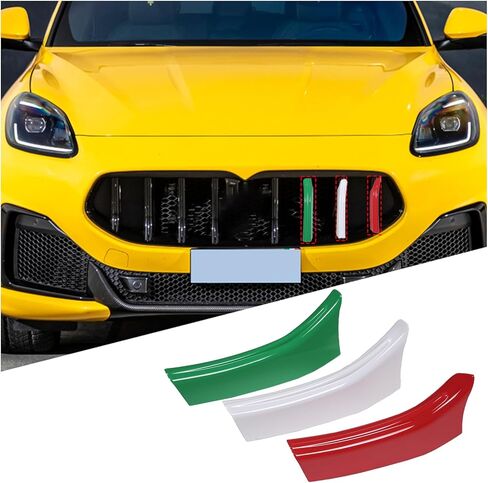 متوافق مع Maserati Grecale 2022 2023 شرائط تزيين الشواية الأمامية غطاء الزخارف صب اكسسوارات الديكور ABS المفاجئة على شبكة الشواية الأمامية تصفيف السيارة 3 قطع إدراجات مصبغة in Kuwait