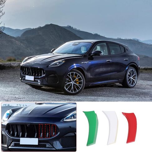 متوافق مع Maserati Grecale 2022 2023 شرائط تزيين الشواية الأمامية غطاء الزخارف صب اكسسوارات الديكور ABS المفاجئة على شبكة الشواية الأمامية تصفيف السيارة 3 قطع إدراجات مصبغة in Kuwait