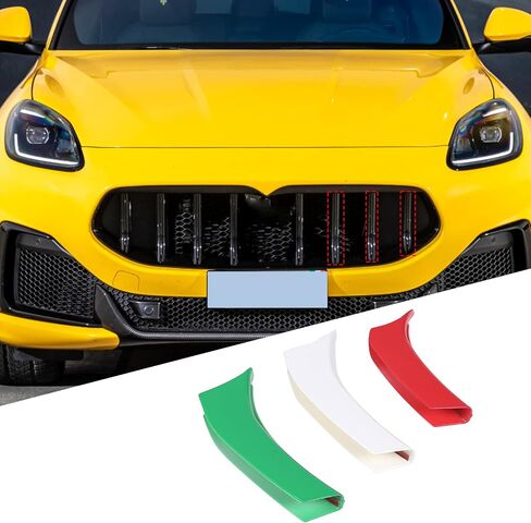 متوافق مع Maserati Grecale 2022 2023 شرائط تزيين الشواية الأمامية غطاء الزخارف صب اكسسوارات الديكور ABS المفاجئة على شبكة الشواية الأمامية تصفيف السيارة 3 قطع إدراجات مصبغة in Kuwait