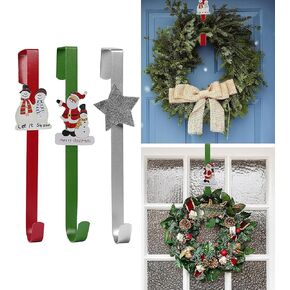 Aovdy 3 Pack Christmas Wreath-Hangers for Front Door Christmas Decorations for Door Inside Outside Door Hooks Christmas Decor (Multicolour-Red, Green, and Silver)