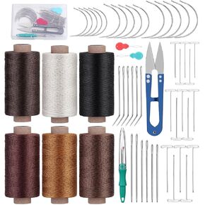 6 Rolls Hair Extension Thread, Sewing Threads, 153 Yard Hair Weave Sewing Threads Hair Extension Tools with 41 Pcs C/T/J/I Shape Needles for Making Wigs, Hair Weaving, Hand Sewing