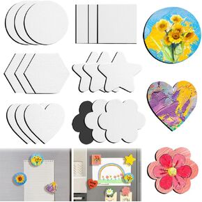 24 pcs Magnetic Painting Canvas Boards Mini Canvas Boards Blank Canvases Various Size Magnetic Canvases for DIY Acrylic Oil Watercolor Painting Fridge Locker Art Crafts