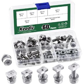 Keadic 60 حزمة M6x10/12/16/18/20 مم 304 مجموعة متنوعة من مسامير وصواميل البطارية المصنوعة من الفولاذ المقاوم للصدأ، براغي طرفية بطارية دراجة نارية ATV مع صواميل مربعة لأجهزة الكمبيوتر الخاصة بالسيارات in Kuwait