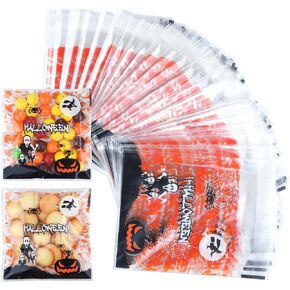 Halloween Cellophane Bags, FamEaze 100 PCS Halloween Cellophane Treat Bags Self Adhesive Clear Cookie and Candy Bags for Halloween Party Favors Supplies, 4 * 4 Inches