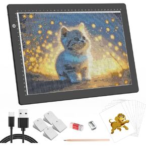 HIUKCOLED A4 Light Tracing Box with 4 Pcs Clips, Stepless Adjustable Brightness Ultra-Thin Light Pad, USB Powered LED Light Bored for Drawing,Diamond Painting,Sketching,Animation,X-Ray,Sand Painting