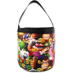 Super Mario Brothers Collapsible Nylon Gift Basket Bucket Tote Bag