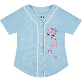 Disney Girls Lilo & Stitch and Angel Baseball Jersey-Classic Mesh Button Down Shirt