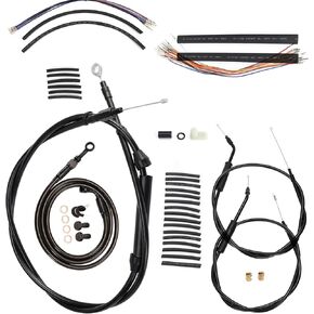 2007-2011 Dyna Softail Some Models 16" Handlebars Extended Clutch Cable Brake Line Throttle & Idle Cable & CAN-Bus & Front Turn Signal Wire Harness Set, Black