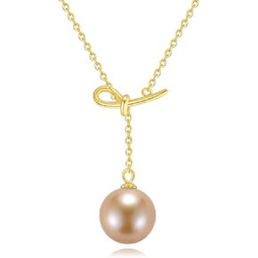 10-12MM Saltwater Cultured Round Tahitian Black Pearl Akoya Blue/Golden/Edison Pearl Necklace for Women, S925 Sterling Silver 18K Gold Plated, Single Pearl Pendant Necklace